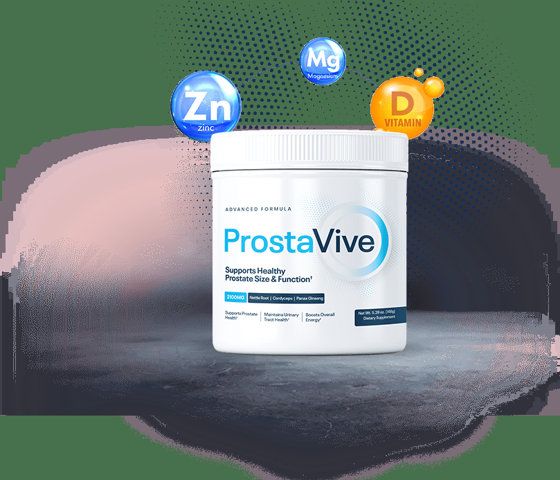 A jar of ProstaVive with zinc, magnesium and vitamin D highlighted